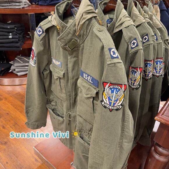 NWT Polo Ralph Lauren Men Iconic Field Jacket Hoodie Cotton Patches Olive large - Picture 2 of 9